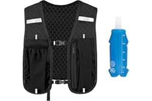 STARFA LAB Running Vest for Men Women, Lightweight & Breathable Running Vest Pack Reflective Multi-pocket Adjustable Strap with 500ml Soft Water Bottle for Marathon Trail Hiking Cycling Climbing