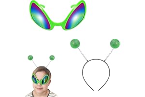 JEZIORO Alien Headband,Kids/Adult Toy Story Costume Alien Accessories,Green Beadbands And Glasses,Aliens Ears Antenna Mini Sunglasses for Women and Man,Antennas Pom/Glasse Fancy Weird Themed Party Outfit Prop