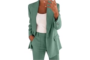 COO2SOT Completo Estivo da Donna 2 Pezzi Risvolto, Completo da Ufficio, a Maniche Lunghe, con Bottoni, Giacca Formale, Completo di Pantaloni Giacca Abbigliamento per Business e Matrimoni