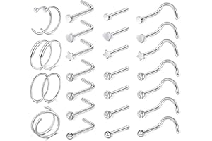 Kucheed 28 Piezas Anillos de Nariz Aro, Anillos de Nariz de Acero Quirúrgico en Forma de L,Pernos de Nariz,Tornillo de Nariz,Cartílago Helix Pendientes Aro Nariz Nariz Cuerpo Piercing Joyas