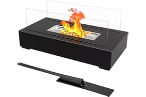 MAXANT Rectangular Tabletop Fireplace, Bio Ethanol Fireplace, Portable Glass Top Burner Table Top Heater Fire Bowl Pot, Ventless Bioethanol Fireplace for Indoor Outdoor Camping Patio Parties Events (Black)
