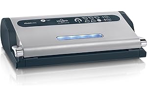 Magic Vac Maxima 2, Máquina Envasadora al Vacío Multifunción para Bolsas al Vacío, Sellado Profesional para Cocinar, Marinar, Sistema Patentado Hecha en Italia, Color Plateado Negro