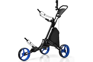 ‎LIFEZEAL LIFEZEAL Faltbar Golftrolley, 3 Rad Golf Push Cart mit Fußbremse, Golfwagen mit 3 höhenverstellbare Positionen, Golfcaddy klappbar mit Schirmhalter, Flaschenhalter & Tasche