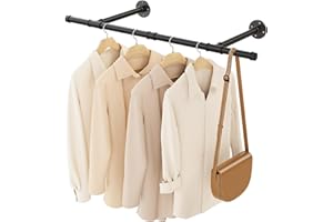 YheenLf Kleiderstange Industrial, 90cm Garderobenstange Wandmontage, Platzsparenders Kleiderstangen, küchenregal wand, Einfache Montage, Wandhalterung Kleidung, Schwarz