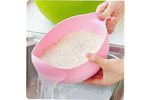 LAANCOO Rice Wash Sieve Plastic Pink Rice Washer Strainer Multipurpose Drain Basket for Vegetable Fruit Kitchen Accessory