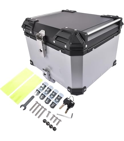 Bauletto Moto In Alluminio 65L - Top Case Posteriore Con Blocco Sicurezza, Impermeabile (Nero) - Foto 6