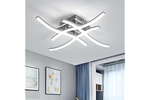 Lumiup LED Ceiling Lights, 4-Lights Silver Flush Ceiling Light Cross Wave Modern Ceiling Light, 6500K White Light Fittings Ceilings for Bedroom, Living Room, Kitchen, Hallway
