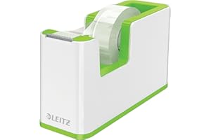 LEITZ WOW Dispenser per nastro adesivo Dual Color, Base Appesantita, Nastro adesivo da 10 mt incluso, Bianco/Verde Lime, 53641054
