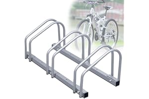 Jopassy Supporto per biciclette, supporto per 3 biciclette da 35 – 55 mm, supporto da parete per bicicletta, montaggio a pavimento o a parete, acciaio zincato, argento