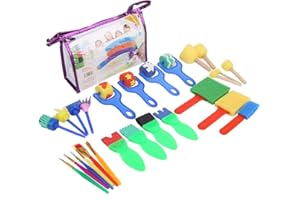 ZERODIS 26 pcs Kids Sponges Paint Kit with Brushes Rollers Painting Kits Early Learning Kids Paint Set Toy Drawing Tools for DIY Art Crafts Child Play