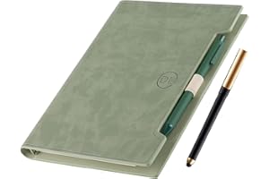 Holderzwu Cuaderno clásico de cuero, cuaderno recargable con páginas a rayas, cuaderno de negocios A5 con bolsillos/soporte para bolígrafos/bolígrafos, papel forrado de 100 g/m², 160 páginas (verde)