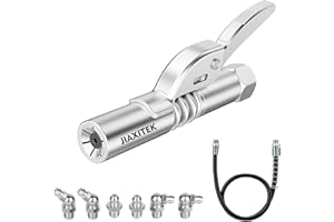 Jiaxitek Grease Gun Coupler, Quick Release Grease Coupler，Single Handle Gear Oil Nozzle with 20" Spring Hose and 6 Grease Fittings for All 1/8" NPT Grease Gun