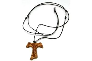 GTBITALY 10.273.90 Collar Cruz Tau 3 cm con Cristo en relieve San Francisco Asís Madera de olivo Paz Comunión 3 Nudos