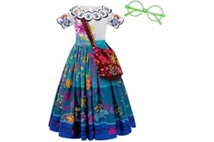 Lito Angels Encanto Mirabel Isabela Costumes Fancy Dress Up with Crossbody Purse Bag, Green Glasses & Wig for Girls Kids Age 2-9 Years