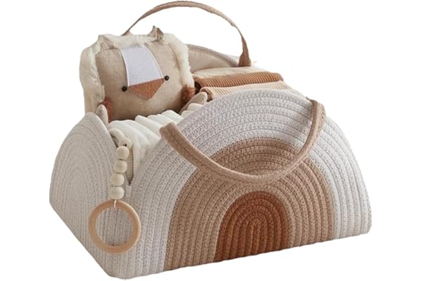 Afenau Panier Rangement Bébé Organisateur en Coton, avec Compartiments et Poignées, cadeau pour Panier à Langer Nouveau-Né, Blanc