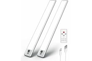 EZVALO Luz LED con Sensor de Movimiento 37cm con Mando a Distancia 66 LED - Luz Armarios Inalámbrica 3200 mAh, 5700 K, Luces de Cocina Recargable para Armario, Cocina, Dormitorio,escarela(2pieza)