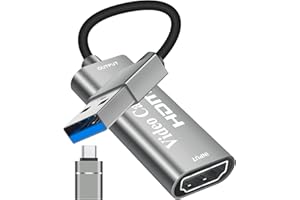Newhope Carte de Capture vidéo HDMI vers USB 1080p 60 Hz, Appareil de Capture Audio vidéo 4K Directement sur Ordinateur, Carte de Capture de Jeux Compatible avec Xbox/Tablette/Appareil Photo/PC（Gray）
