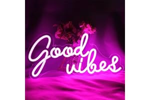DAKABUKA Good Vibes Lampe de nuit LED néon pour décoration murale Rose 5 V Alimentée par USB avec interrupteur à intensité variable pour chambre à coucher, hôtel, décoration récréative (40.6x19.1 cm)