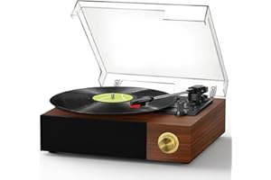 Platine Vinyle, FYDEE Tourne Disque avec Bluetooth, Vitesses 33/45/78 Tours, Haut-parleurs Stéréo Intégrés, Sortie RCA pour Appareils Externes et Couvercle Transparent - Teck