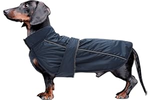 Chubasquero para Perro MOREZI, Capa Exterior Impermeable, Forro Polar, Ribete Reflectante y cinturón Ajustable, Apto para Perros Salchicha-Azul Navy-S