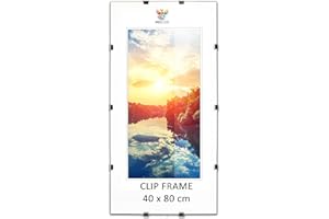MG Design Cadre à clips 40 x 80 cm – cadre sans bordure en plexiglas pour photos, posters et puzzles – suspension verticale ou horizontale