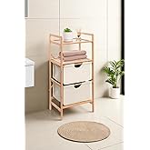 Digithome Bamboo 2 رفوف 2 درج منظم الحمام خزانة منضدة مع أدراج DB-0045