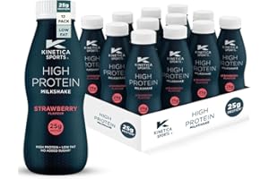 Kinetica Sports Ready-to-Drink High Protein Milkshake - Strawberry Flavour | 25g Protein/Bottle, 12 X 330ml Pack | High Protein, Low Fat & No Added Sugar |Convenient, high protein option for on-the-go