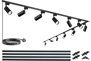 BRAVSEKAI Brightened Track Lighting Heads and Rails Kit, 20W 3000K Warm Light Plug in LED Track Lights Compatible with H-Type Track Light System with 4x1m Track Rails Modern Spotlight for Accent Illumination