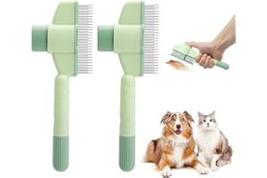 APOMOONS 2 Stück Fellblitz Bürste Katze Hund Grün Flohkamm Fellblitzbürste Fellblitz-Bürste Selbstreinigende Katzenkamm Unterfellbürste Katze Fellbürste Tierbürste Cat Comb Kamm Haarbürste für Katzen Hunde
