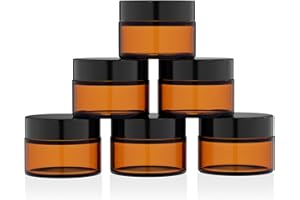 HOTUT Vasetti Vetro Ambrato, 6 PCS 50ML Contenitori in Vetro Marrone, Contenitore Cosmetico per Crema, Contenitore Cosmetico Vuoti Viaggio, Contenitori Vuoti Ricaricabili per Cosmetici, Creme, Lozioni