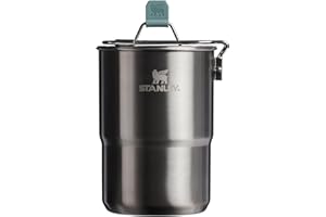 Stanley Wildfare Go 4-Piece Cooking Set Made of Stainless Steel with Two Cups, 907.2 g Pot and Lid with Fold-and-Lock Handle, 2 Stackable Cups, Camping Essentials for Your Camping Kitchen, BPA-Free