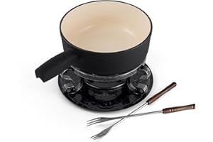 Swissmar Lugano Fondue Set 9-Piece, Cast Iron/Stainless Steel, Matt Black, 2L, Multi-Purpose Fondue Set for Cheese and Chocolate, Gift Boxed