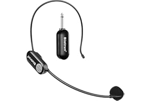 Bietrun UHF drahtlos Headset Mikrofon wiederaufladbar Funkmikrofon 50M Reichweite 6 Stdn. Laufzeit 6,35mm Klinke für Verstärker Karaoke Lautsprecher PA Anlage Unterricht Vortrag Fitness Lehrer Schwarz