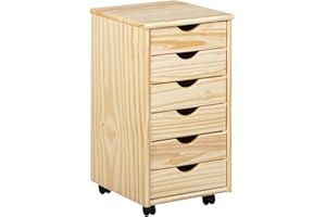 Inter Link - Kontener mobilny - z 6 szufladami - Kontener biurowy - Szafka mobilna - Wózek mobilny - Komoda z szufladami - Lite drewno sosnowe - naturalny - WxDxH: 35x39x66 cm - Nils