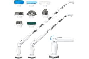 Coovee Spazzola Rotante Pulizia Casa,2024 Spin Scrubber con 8 testine intercambiabili, angolo regolabile a 2 velocità, manico scalabile fino a 130 cm per il pavimento del bagno della cucina
