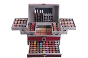 RoseFlower Scatola Trucco per Banchetti da Viaggio, set Completo di Cosmetici, Palette di Ombretti, Scatola Trucco Professionale con 132 Colori di Ombretti, Fard, Polvere Pressata, Rossetto ect