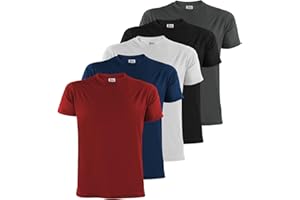 ALPIDEX T-Shirts Hommes Noir Unis à Col Rond Lot de 5, Taille S M L XL XXL 3XL 4XL 5XL
