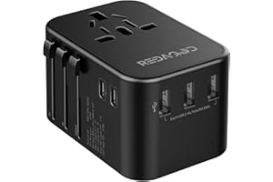 Redagod Adaptateur de Voyage avec 3 USB et 2 Type-C(5V,6A) Adaptateur Prise Universelle France vers UK USA Canada Italie Australie Chine Thaïlande 224+ Pays Prise Anglaise
