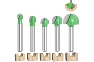 Hugwish 5 Fräser für Oberfräsen, Rundfräser 6 mm, Fräser mit rundem Boden, Holzfräser, Hohlkehlfräser, Kugelkopffräser Holz 6mm / 8mm /10mm / 12mm / 18mm