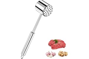 Bixury Fleischhammer 27 cm Lang Doppelseitiger Fleischklopfer Edelstahl Fleischhammer Silber Hammer für Küche mit Flacher & zackiger Schlagfläche für Schnitzel Koteletts Steaks Rindfleisch Huhn