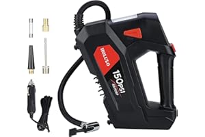 HOLULO Tyre Inflator, Portable Air Compressor for Car, 12V 150PSI Car Tyre Pump with Digital Pressure Gauge, LED Light, Auto Stop, Adaptor Kit, for Cars, Bicycles, Motorcycles, and Other Inflatables