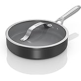Ninja ZEROSTICK Ceramic Pro 26 cm Sauté Pan with Glass Lid, Scratch Resistant, Made PTFE-Free, All Hob Compatible, Black, CW3