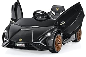 DREAMADE Lamborghini Kinder Elektroauto 12V mit 2,4 Ghz Fernbedienung & Sicherheitsgurt, Kinderauto, Kinderfahrzeug mit Licht & Musik & Hupe, Elektrofahrzeug für Kinder ab 3 Jahre (Schwarz)