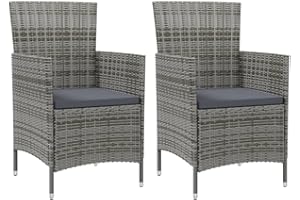 vidaXL 2X Chaises de Jardin avec Coussins Fauteuils de Patio Chaises de Salle à Manger d'Extérieur Fauteuils de Terrasse Résine Tressée Gris