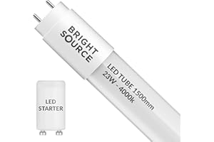 Bright Source 5ft (1500mm) 23w LED T8 Tube, 2070lm, 4000K Cool White, Replacement for 58w T8 Fluorescent, Starter Included - Direct Mains or for use with Switch Start Fitting with Magnetic Ballast