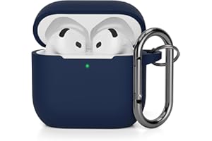 AOTUAO Kompatibel mit AirPods 4 Hülle Case, Weiches Silikon Stoßfeste Schutzhülle für AirPods 4. Generation (2024) (USB-C) Case Cover mit Karabiner, Front-LED Sichtbar, Midnight Blue