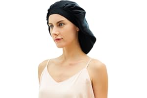 Desmend Cuffia Seta Capelli Notte Dormire Proteggere i Capelli Adatta per Capelli Corti e Ricci 32×25cm(1 Pezzo Black)