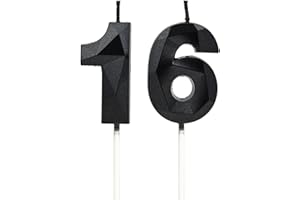 DTXLX 16th Birthday Candles, Black Number Candles Birthday Decoration, Happy Birthday Cake Toppers, for Birthday Parties Weddings Company Anniversaries (Black, 16)