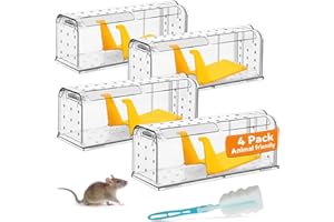 KENNEAS Humane Mouse Traps for Indoor Outdoor, Washable Cleaning Brush Included, Reusable Live Catch and Release, Field Mouse Catchers, Pets & Children Friendly, No Glue, Electric & Kill (4 Pack)