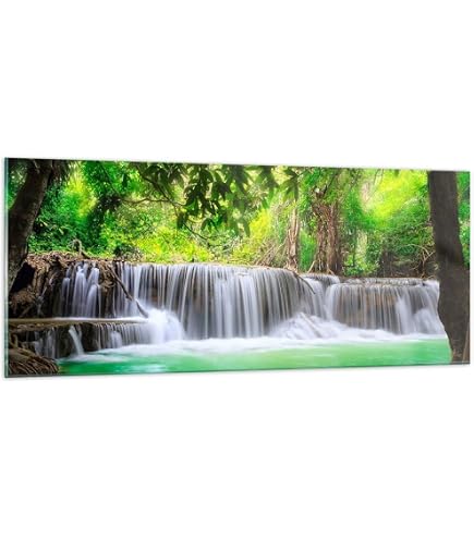 Tableau Décoratif Sur Verre 100x70 Cm - Impression Cascade Et Parc, Brillant, Prêt à Accrocher - Décoration Murale Moderne
